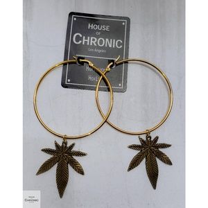 "Stoner Barbie" Gold Cannabis Weed Leaf Hoops